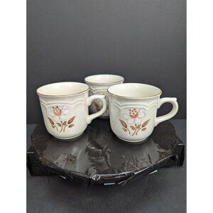 Cumberland Stoneware Replacement Cups Mayblossoms w/Brown Rim Lot of 3